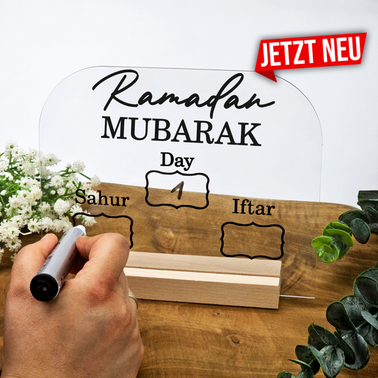 Ramadan / Ramazan Imsakiye Planer aus Acryl – Sahur & Iftar Zeiten | Beschreibbar | Islamische Deko & Geschenkidee (Kompakt Arabisch)
